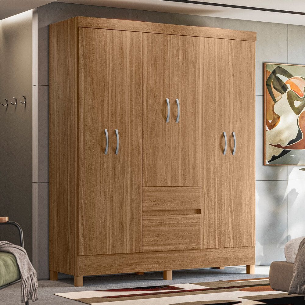 Guarda-Roupa Casal 6 Portas Flash com Gavetas Amêndola Touch | 181cm | MDP