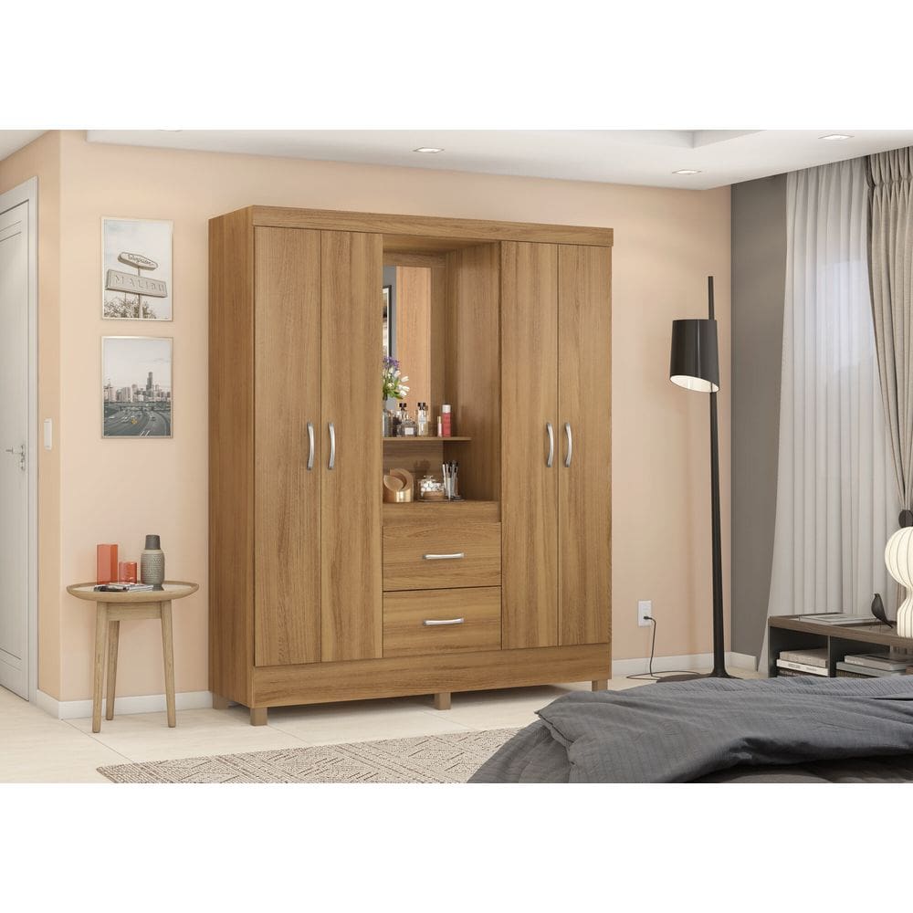 Guarda-Roupa Capelinha Lord 4 Portas com Espelho e Gavetas Amêndola Touch | 181cm | MDP