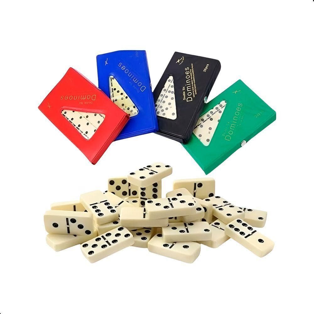 Dominó Profissional Osso Estojo 28 Peças Double Six Jogo 10mm Vermelho