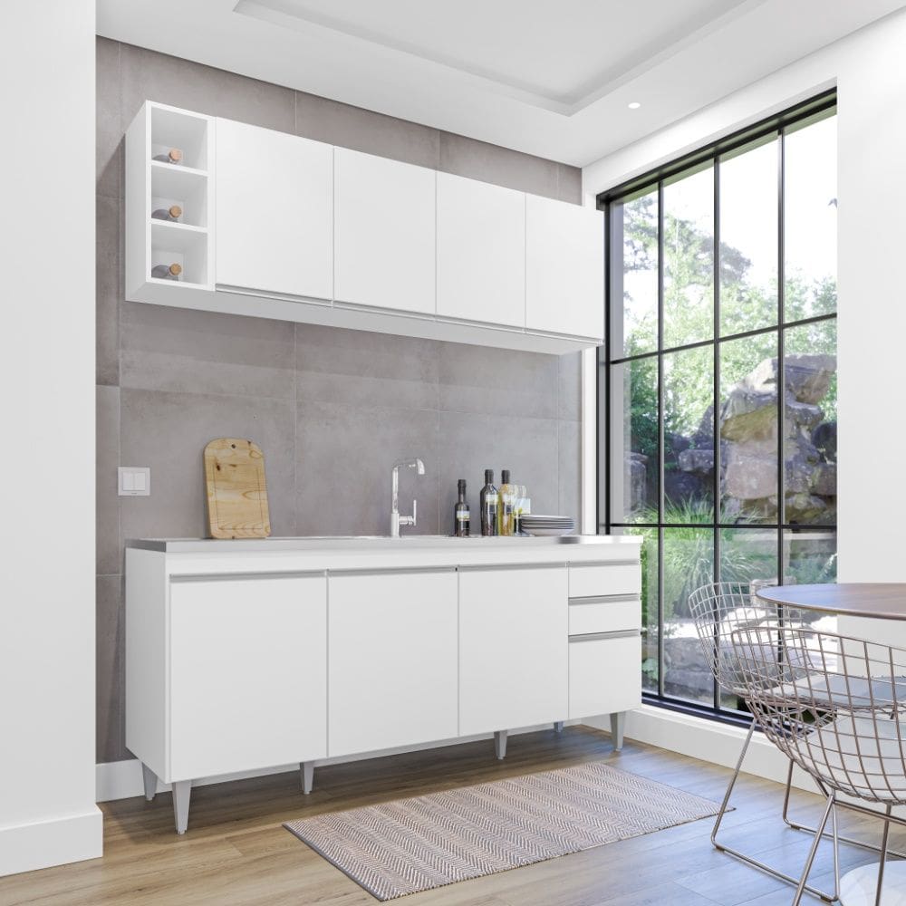 Cozinha Compacta Ágatha 180cm 8 Portas 2 Gavetas Branco Maderatto Móveis