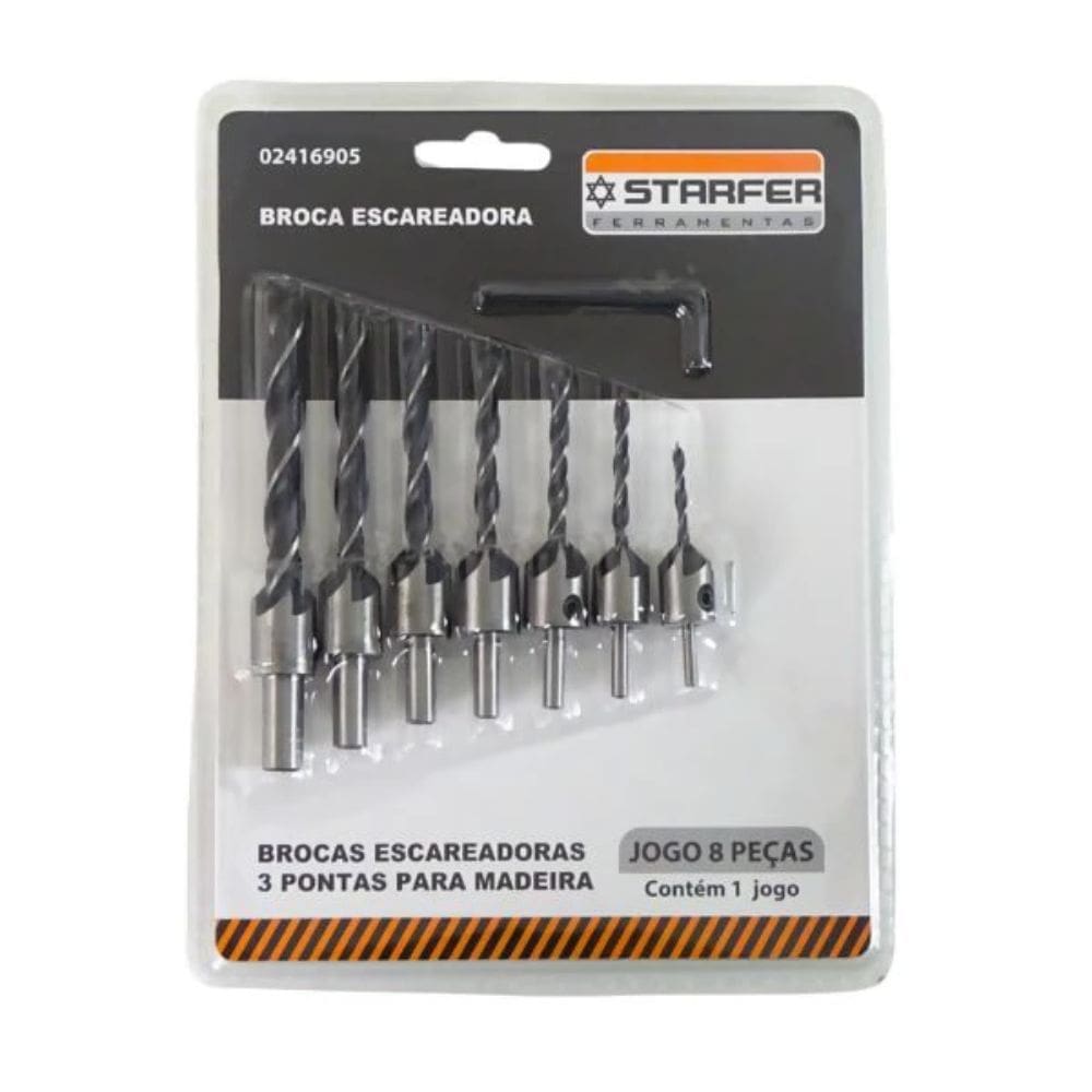 Jogo De Broca Escareadora 3 Pontas Para Madeira MDF 8 Pecas Fura E Escareia Embutir Parafuso Profissional 3mm A 10mm