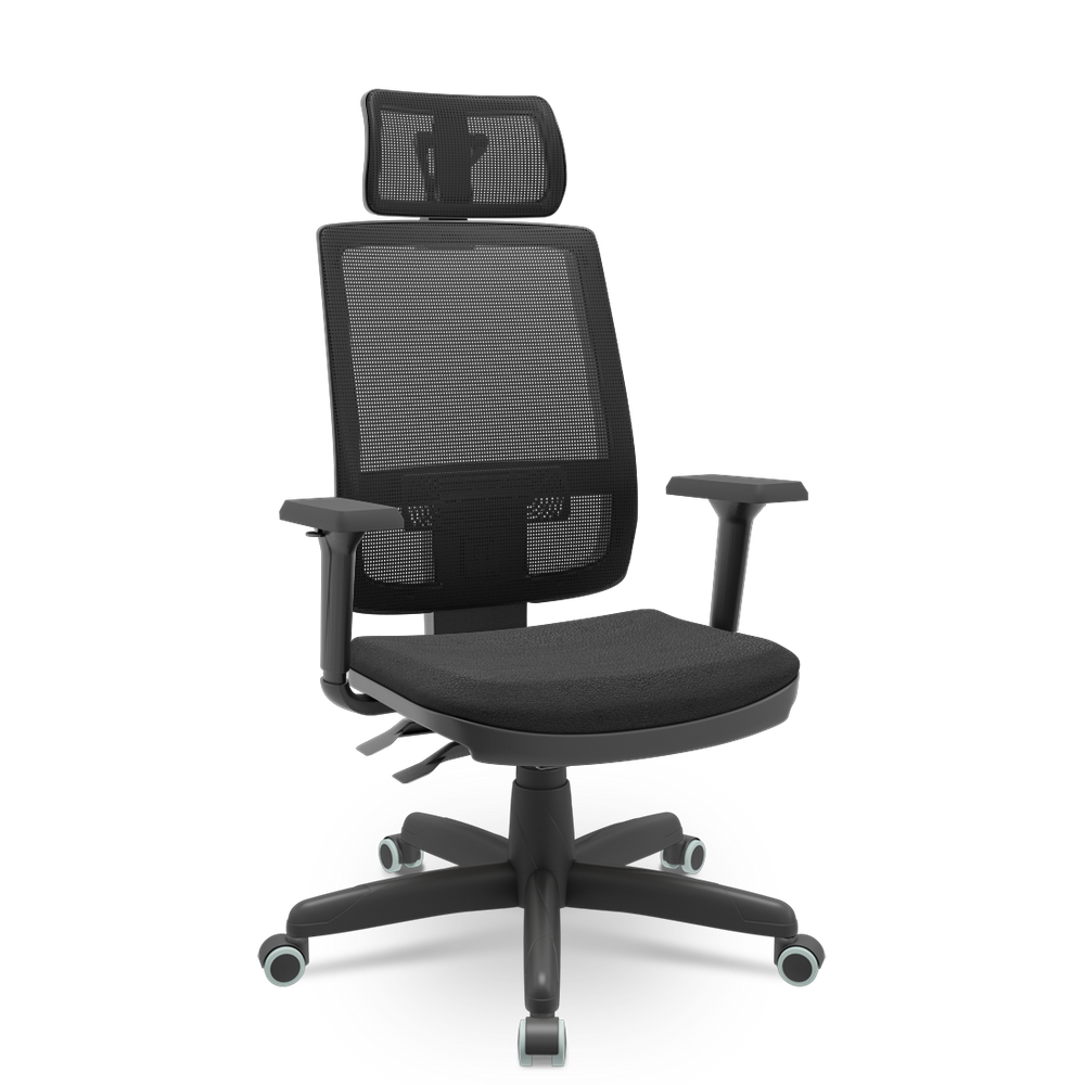 Cadeira Presidente Escritório Giratória BackSystem Brizza Plaxmetal com Braço 3D Material Sintético Preta