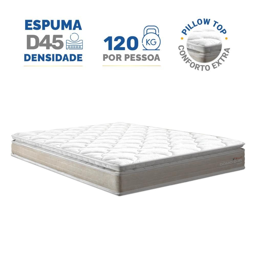 Colchão de Espuma D45 Pillow Top Ortopédico Domo Casal