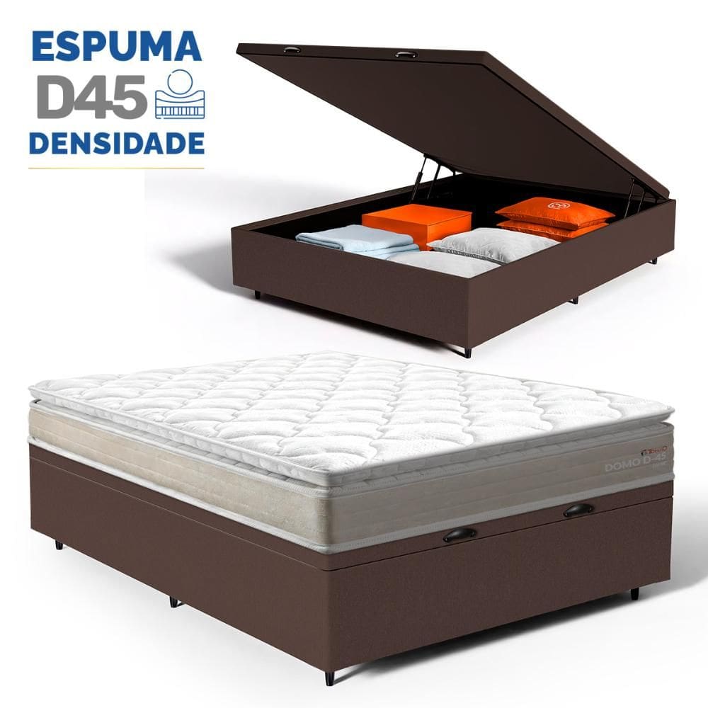 Cama Box Baú com Colchão de Espuma D45 Pillow Top Ortopédico Domo Casal 138cm