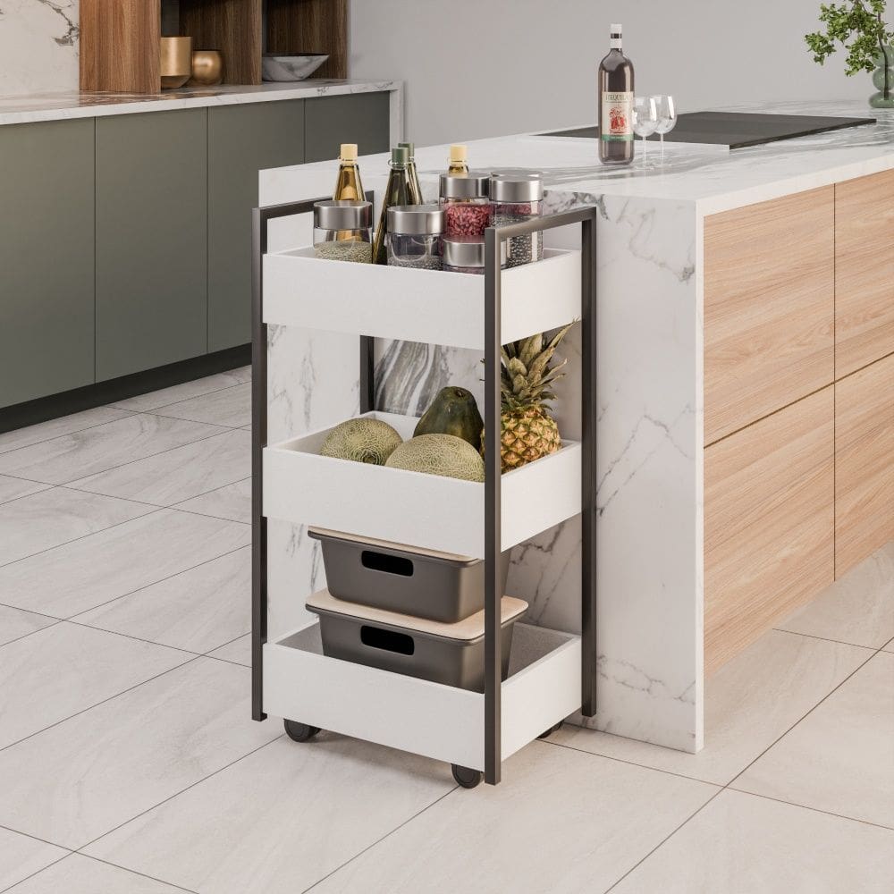 Fruteira Carrinho com 3 Cestas Laís Branco Maderatto Móveis