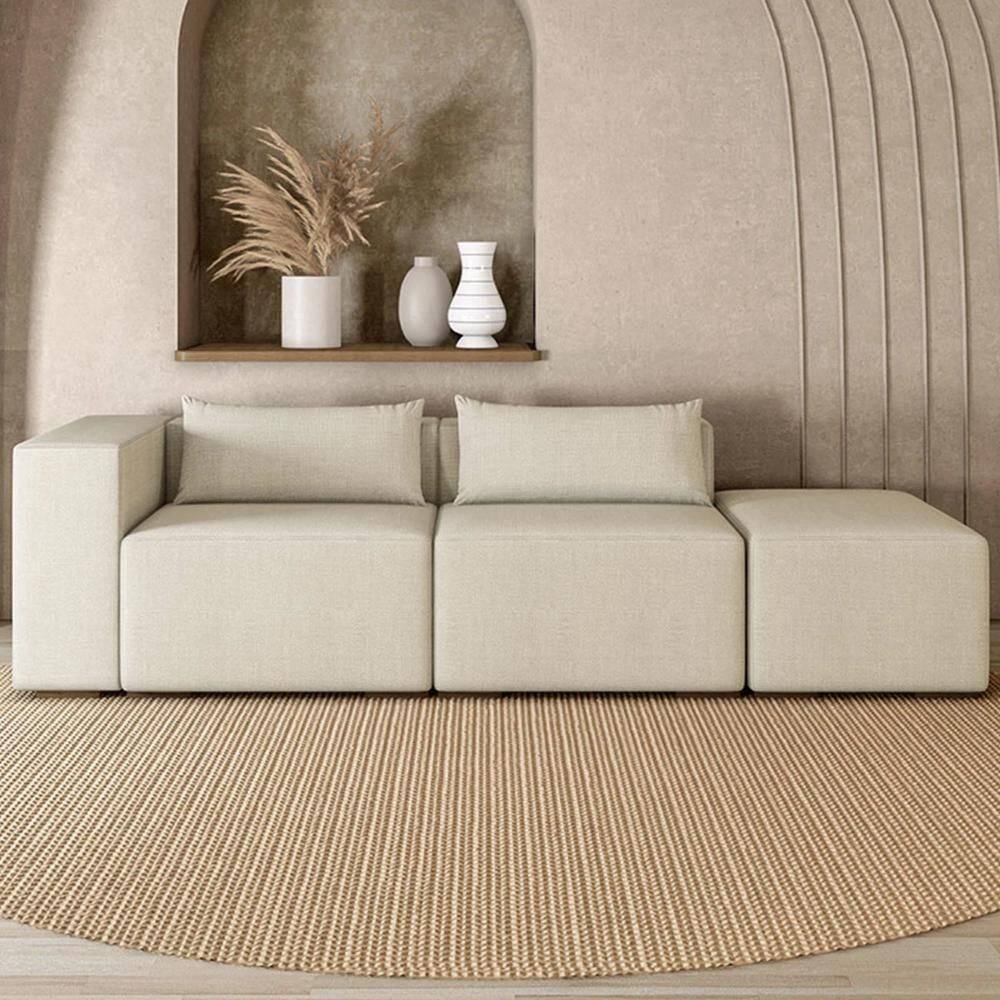 Sofá 4 Lugares 323cm com Puff Direito Fay Linho Cru Z55 - Mpozenato