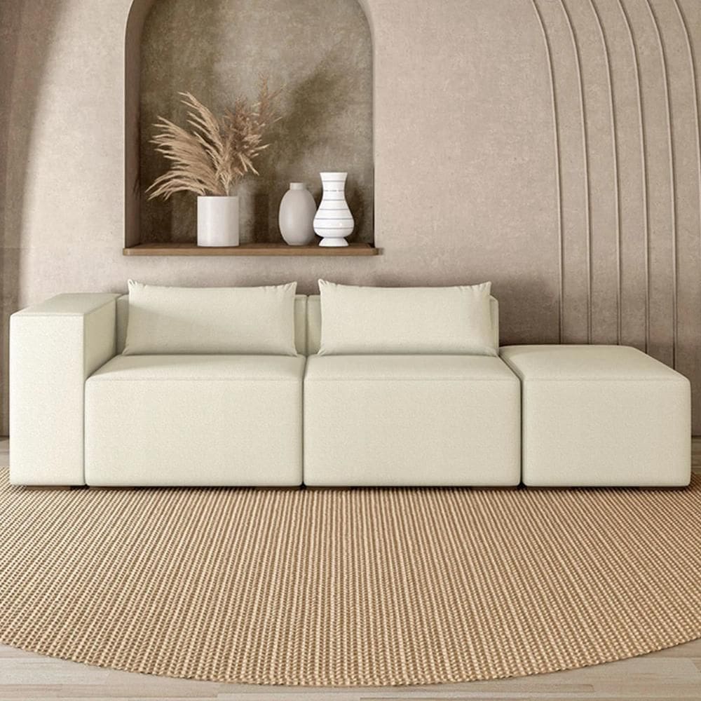 Sofá 4 Lugares 323cm com Puff Direito Fay Bouclê Cru Z55 - Mpozenato