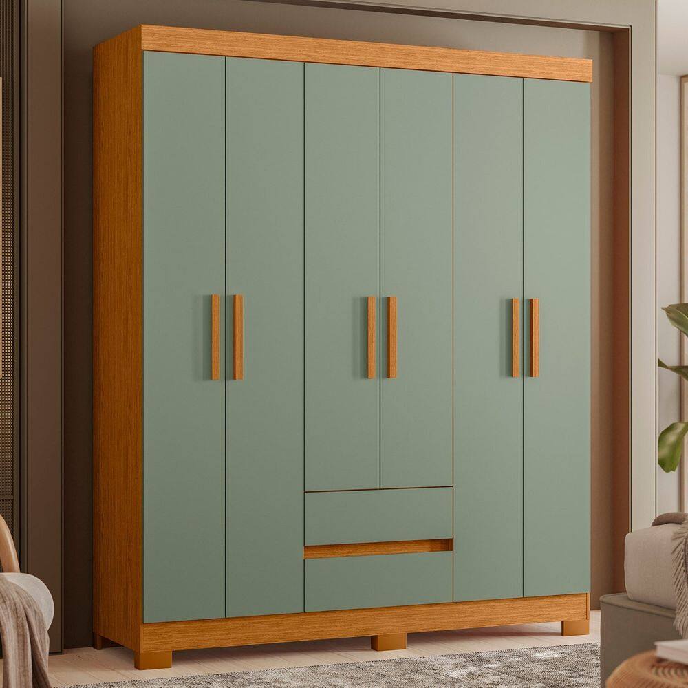 Guarda-roupa 06 Portas e 02 Gavetas Olimpia Cinamomo / Sálvia