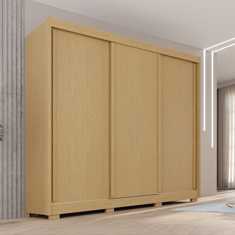 Guarda-roupa Casal com Pés 3 Portas 4 Gavetas 100% Mdf Ipanema Jequitibá/ Bege