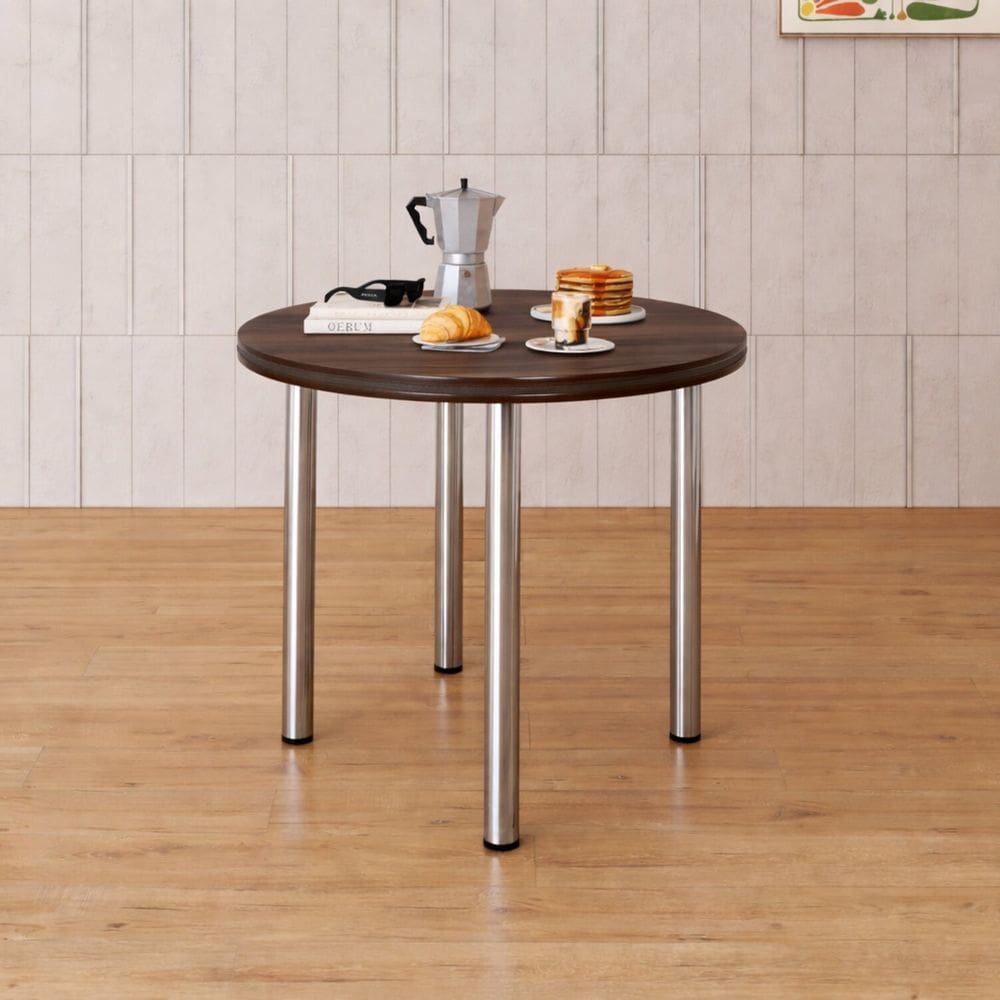 Mesa de Jantar Redonda 4 Lugares Tampo em Mdp Nogueira