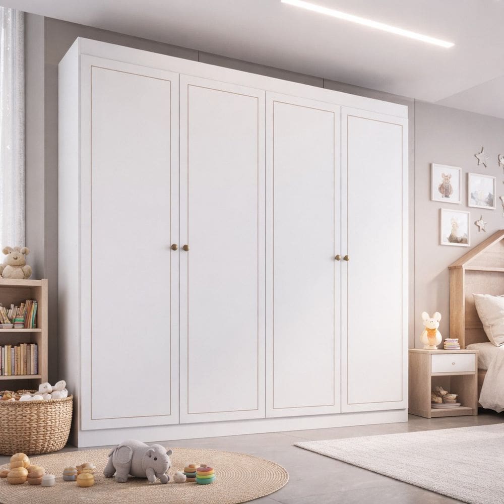 Guarda-roupa 4 Portas Infantil Americano Provençal América Branco