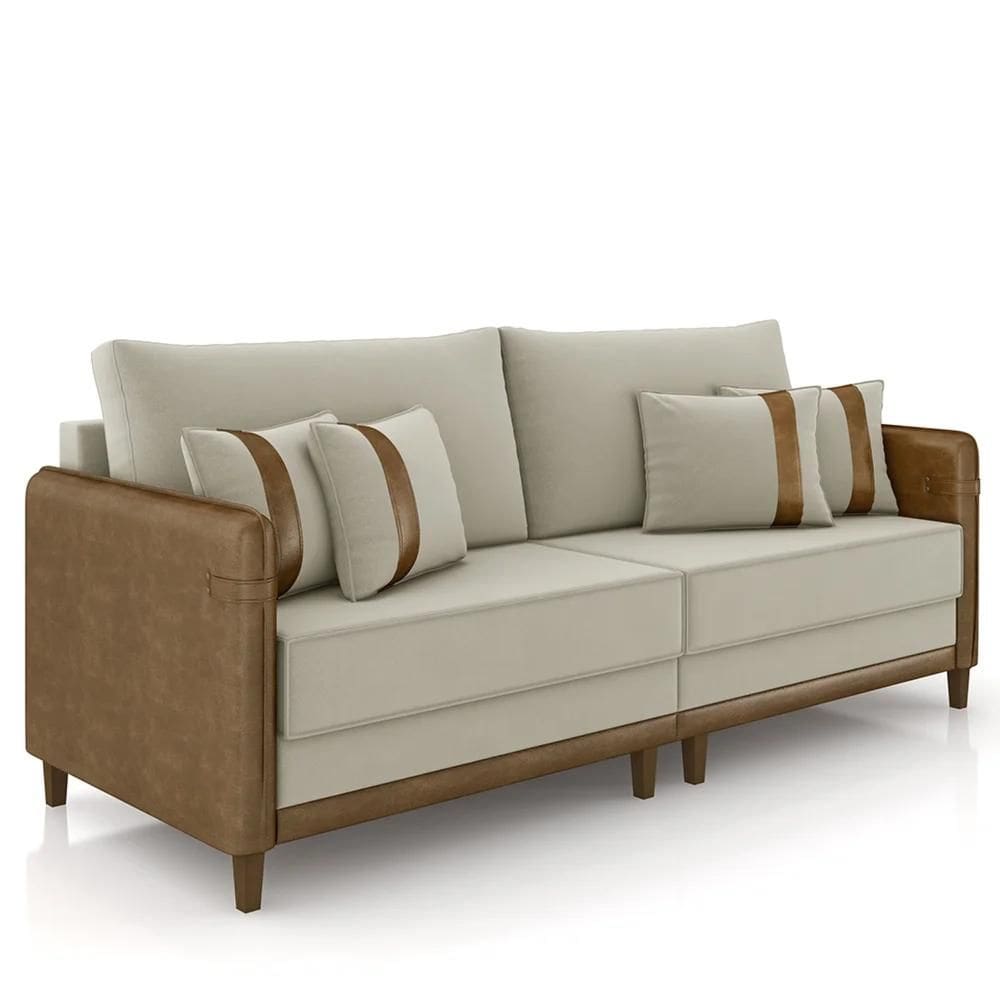 Sofá 4 Lugares Living 252cm Zoe Z08 Veludo Bege/Marrom - Mpozenato