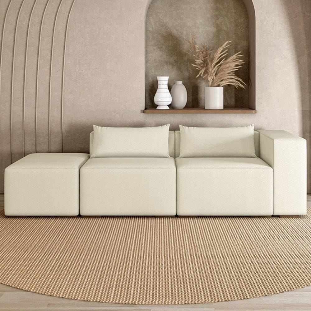 Sofá 4 Lugares 323cm com Puff Esquerdo Fay Bouclê Cru Z55 - Mpozenato