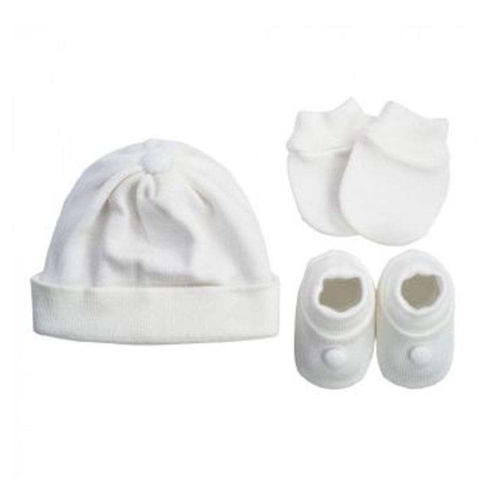 Kit Sapatinho + Luva + Touca de Tricot Branco 0 a 3 Meses Fio de Amor Baby