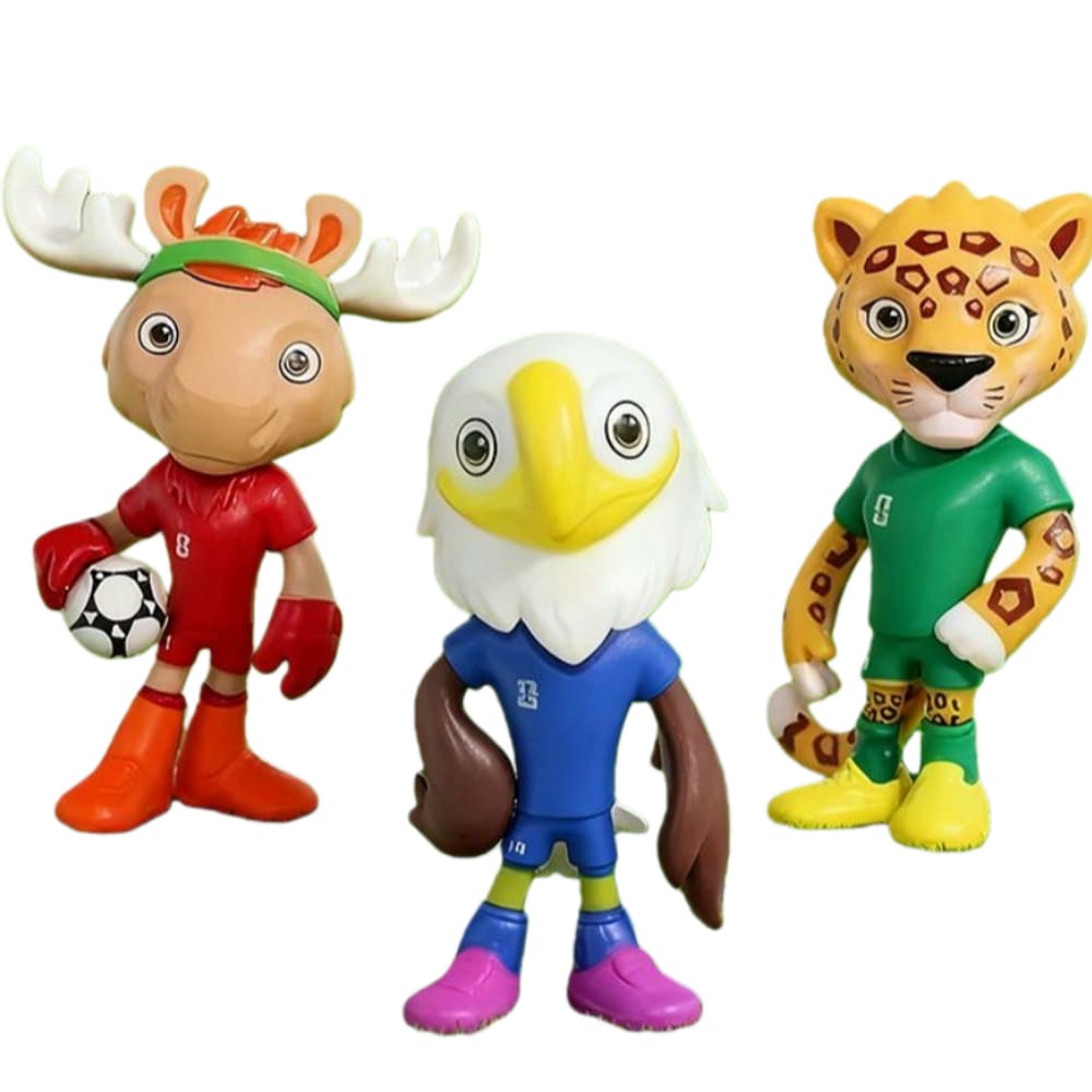 Ornaments 3 bonecos de mascotes de futebol CMSM 20 cm PVC de alta qualidade