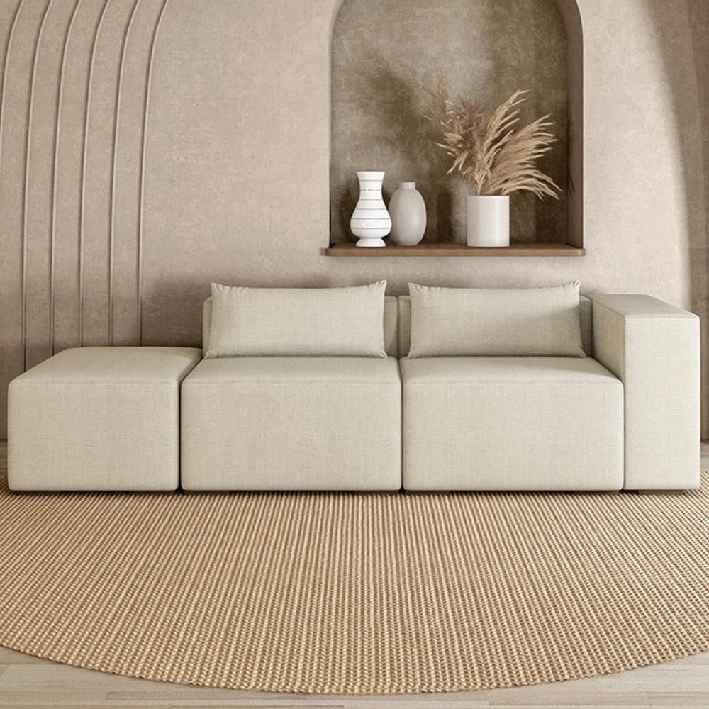 Sofá 4 Lugares 283cm com Puff Esquerdo Fay Linho Cru Z55 - Mpozenato