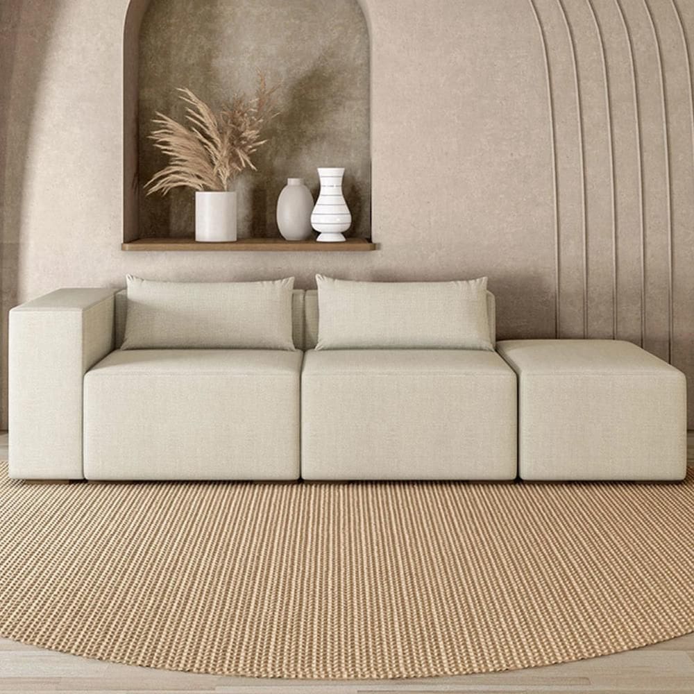 Sofá 4 Lugares 283cm com Puff Direito Fay Linho Cru Z55 - Mpozenato