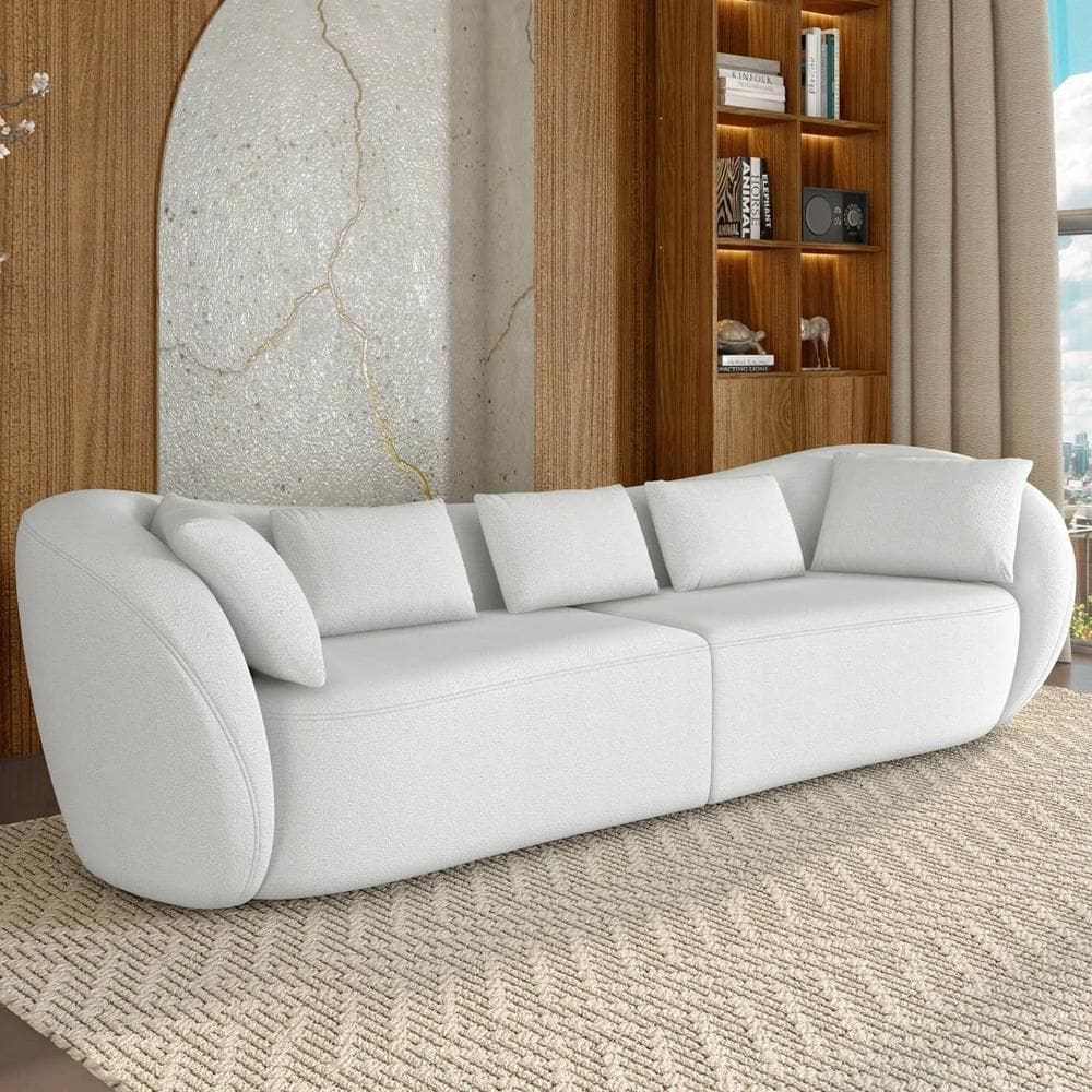 Sofá 4 Lugares 292cm Orgânico Pé Madeira Yume Bouclê Branco Z55 - Mpozenato