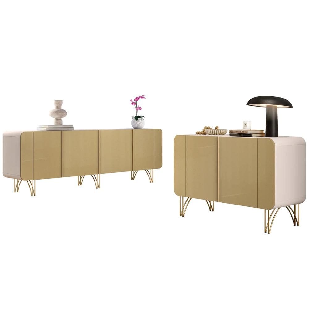Balcão Aparador Buffet para Sala Piacente e Benvy Off/Champanhe H01 - Mpozenato