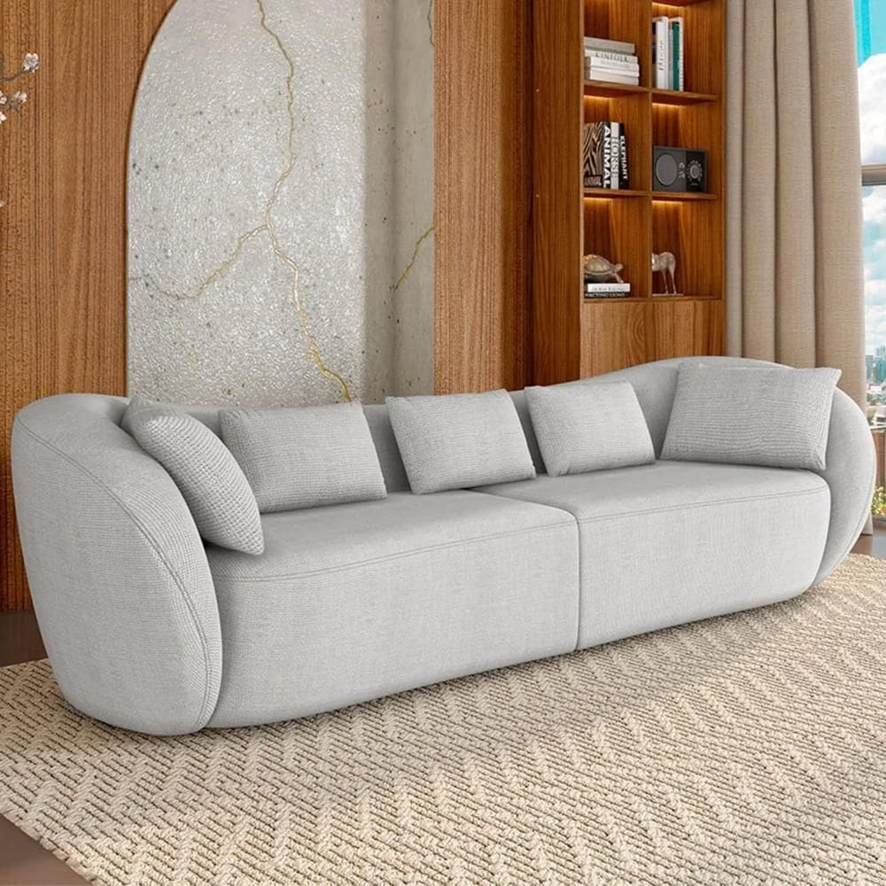 Sofá 4 Lugares 292cm Orgânico Pé Madeira Yume Linho Gelo Z55 - Mpozenato