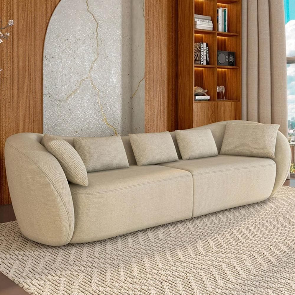 Sofá 4 Lugares 292cm Orgânico Pé Madeira Yume Linho Bege Z55 - Mpozenato