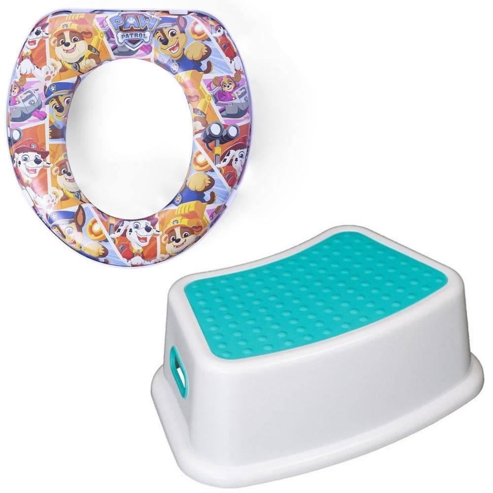 Kit Completo Desfralde Redutor Azul Assento Vaso Sanitário e Degrau Banquinho Crescidinho Patrulha Canina