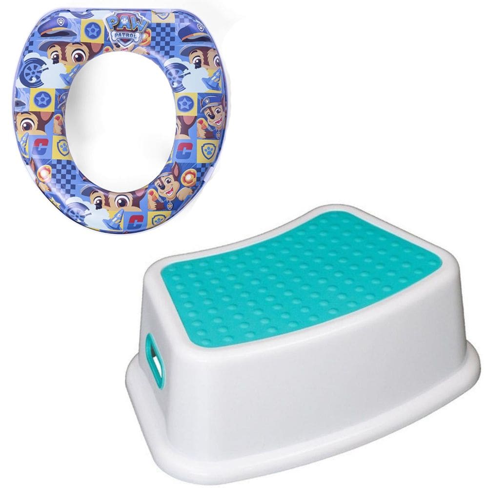 Kit Completo Desfralde Redutor Azul Assento Vaso Sanitário e Degrau Banquinho Crescidinho Patrulha Canina
