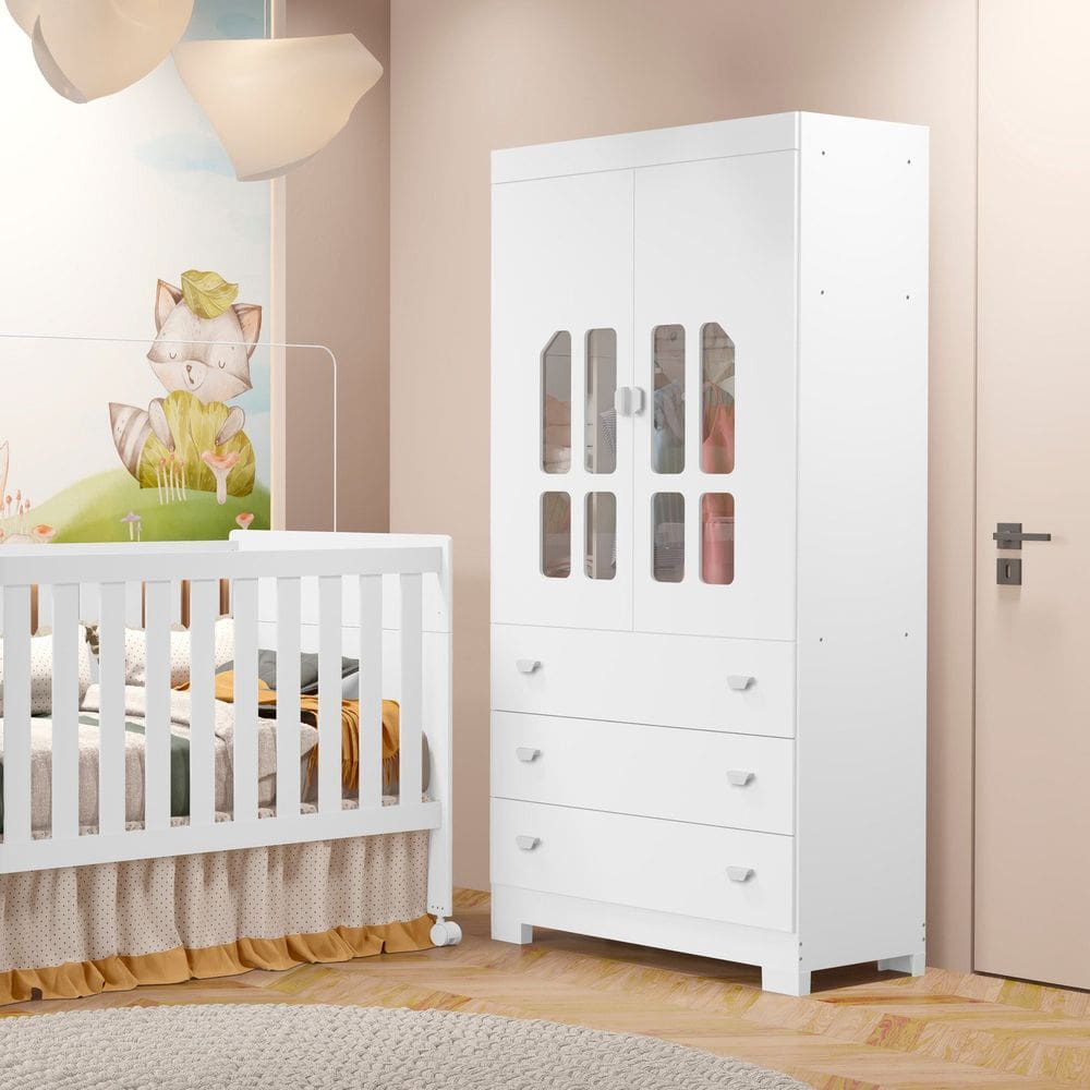 Guarda-roupa para Quarto de Bebê 2 Portas Katatau Branco Fosco
