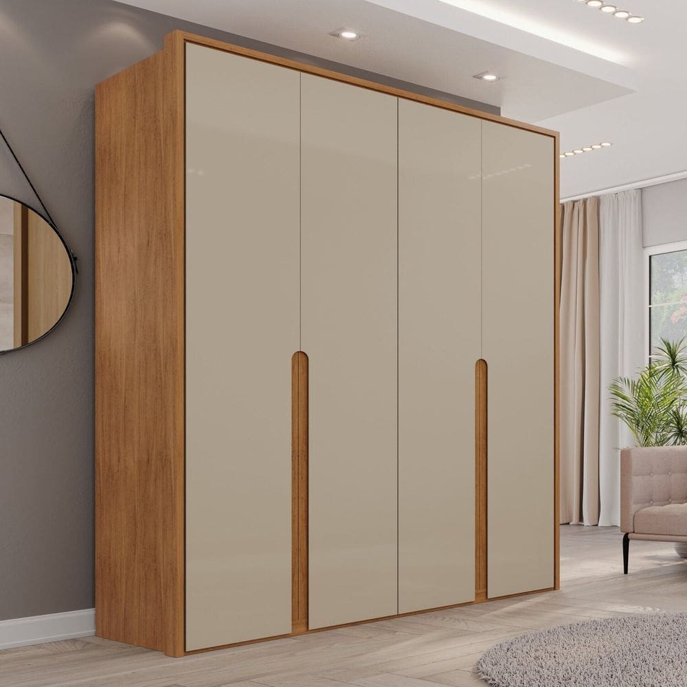 Guarda-roupa 4 Portas 3 Gavetas Lizz Cedro/Off White