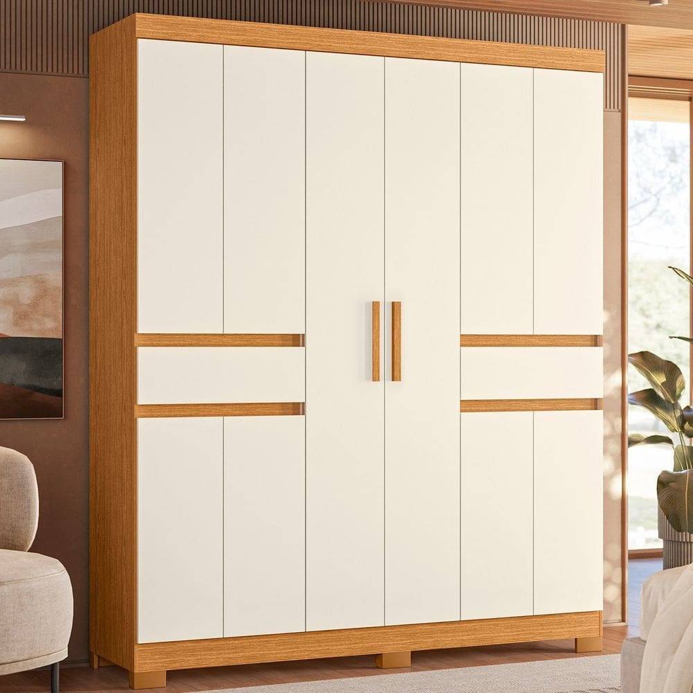 Guarda-roupa 10 Portas e 02 Gavetas Olímpia Cinamomo / Off White