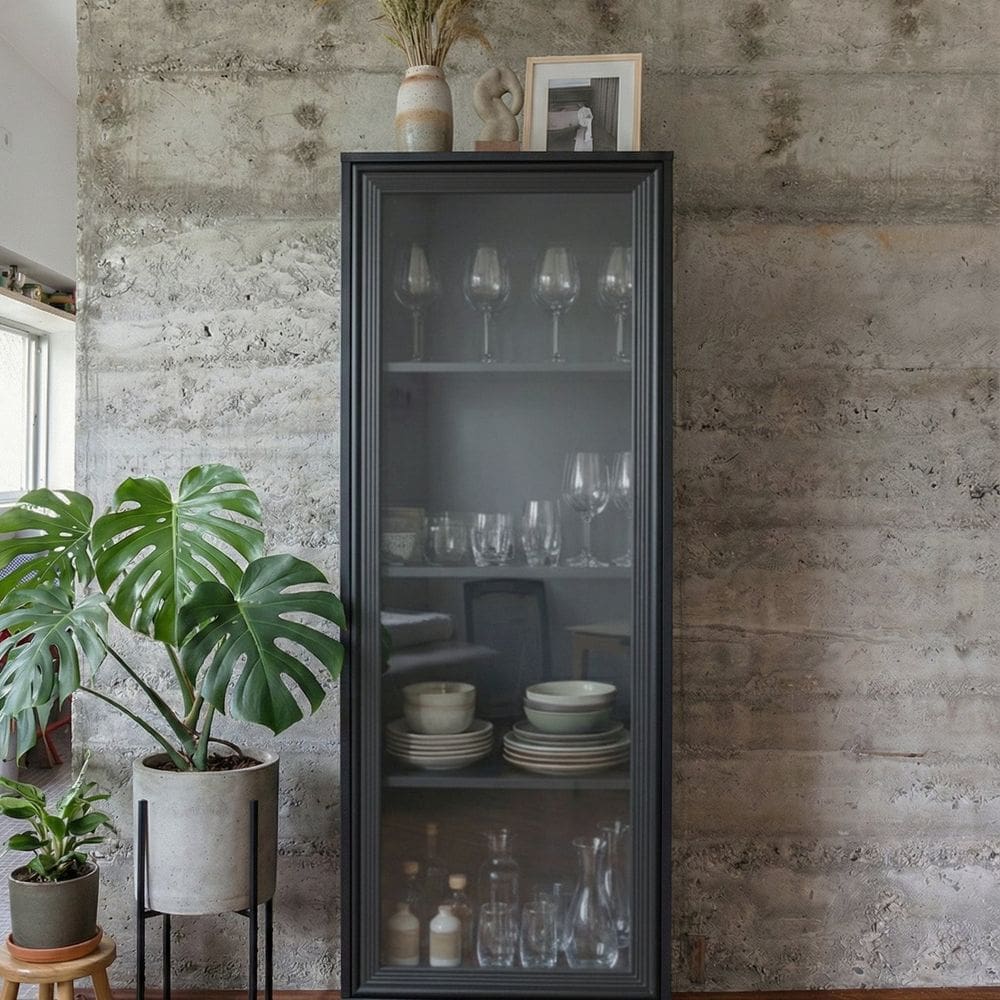 Estante Cristaleira Alta 1 Porta de Vidro 3 Prateleiras Preto