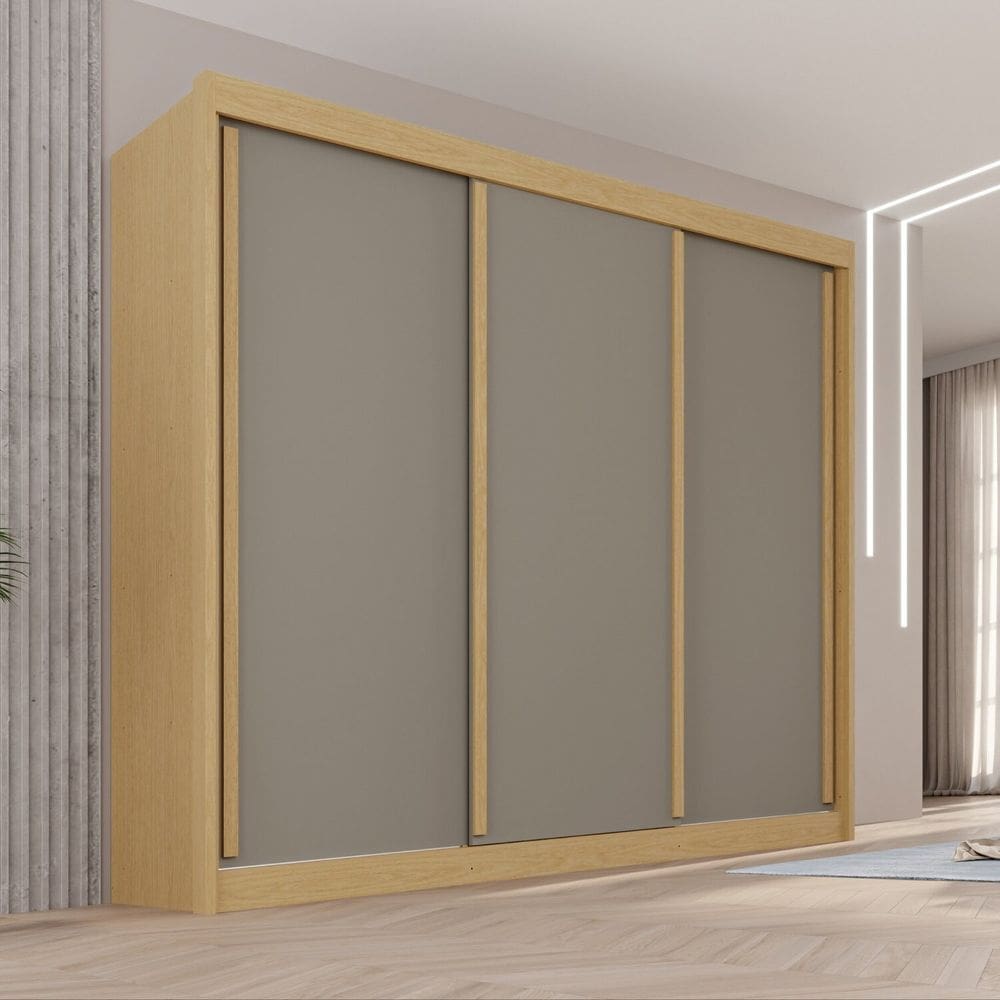 Guarda-roupa Casal 3 Portas 4 Gavetas 100% Mdf Ipanema Jequitibá/Granizo
