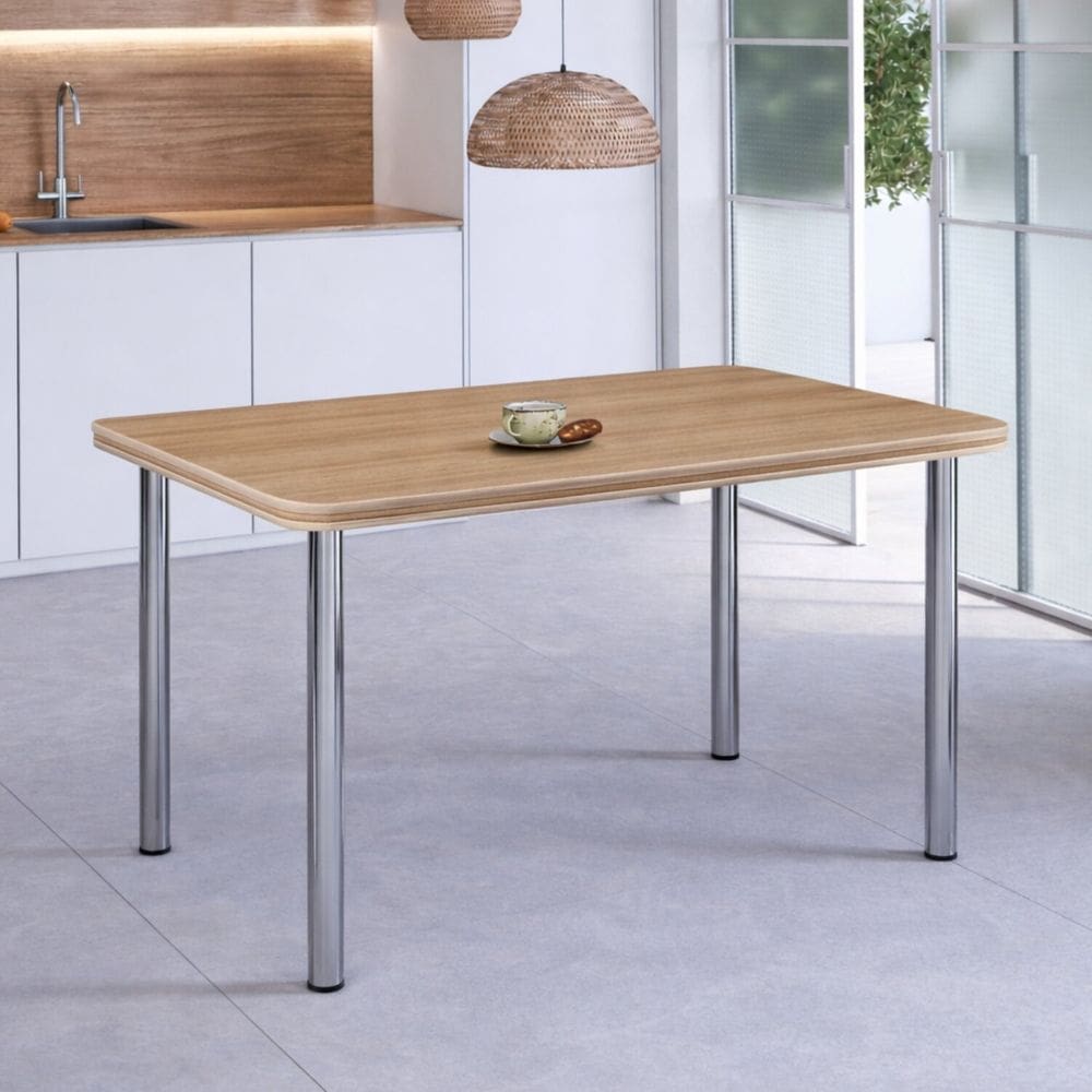 Mesa de Jantar 6 Lugares Retangular Base Cromada Tampo de Mdp/bp Mel