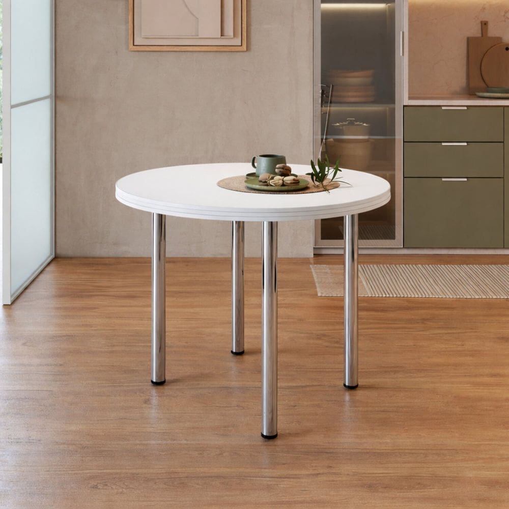 Mesa de Jantar Redonda 4 Lugares Tampo de Mdp Fórmica Branco