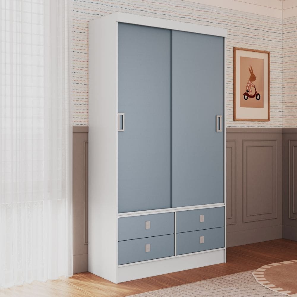 Guarda Roupa Infantil 2 Portas de Correr 4 Gavetas Sofia Percasa