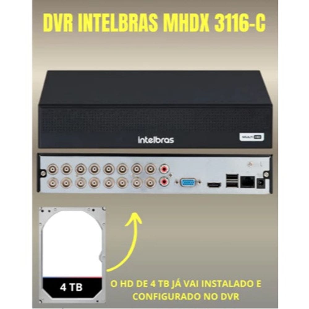 Dvr Intelbras Stand Alone 16 canais mhdx 3116 c multihd 1080 110v/220v+hd 4tb
