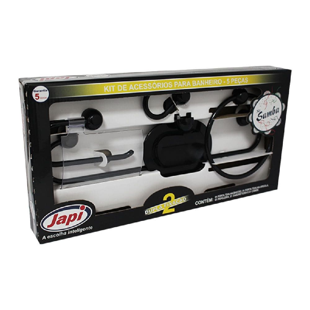 Kit Acessórios Banheiro Samba Preto 5 Peças -JKSK - JAPI