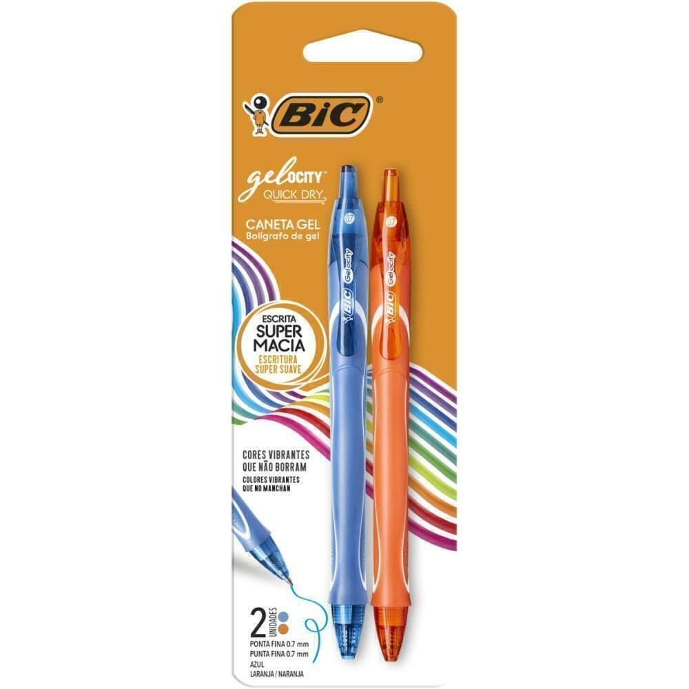 Caneta Gel Bic Quick Dry Azul Claro e Laranja - Bic