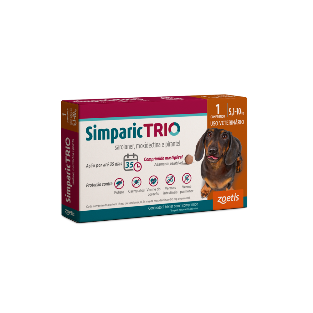 Simparic Trio Antipulgas, Carrapatos E Vermes Cães 12Mg C/ 1 Comp.