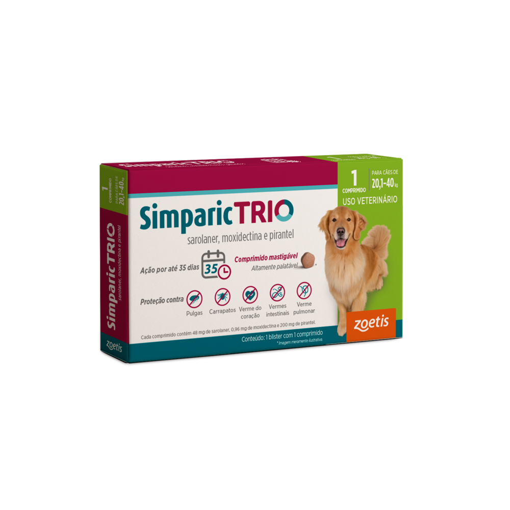 Simparic Trio Antipulgas, Carrapatos E Vermes Cães 48Mg C/ 1 Comp.
