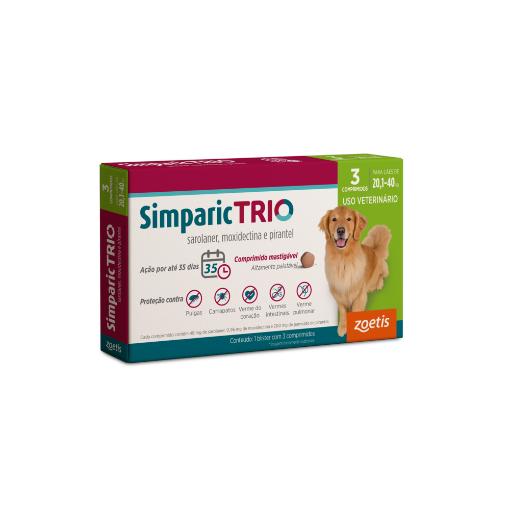 Simparic Trio Antipulgas, Carrapatos E Vermes Cães 48Mg C/ 3 Comp.
