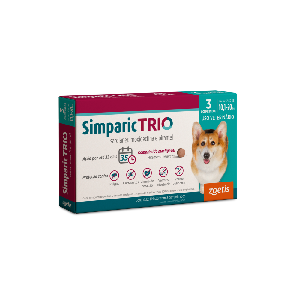 Simparic Trio Antipulgas, Carrapatos E Vermes Cães 24Mg C/ 3 Comp.
