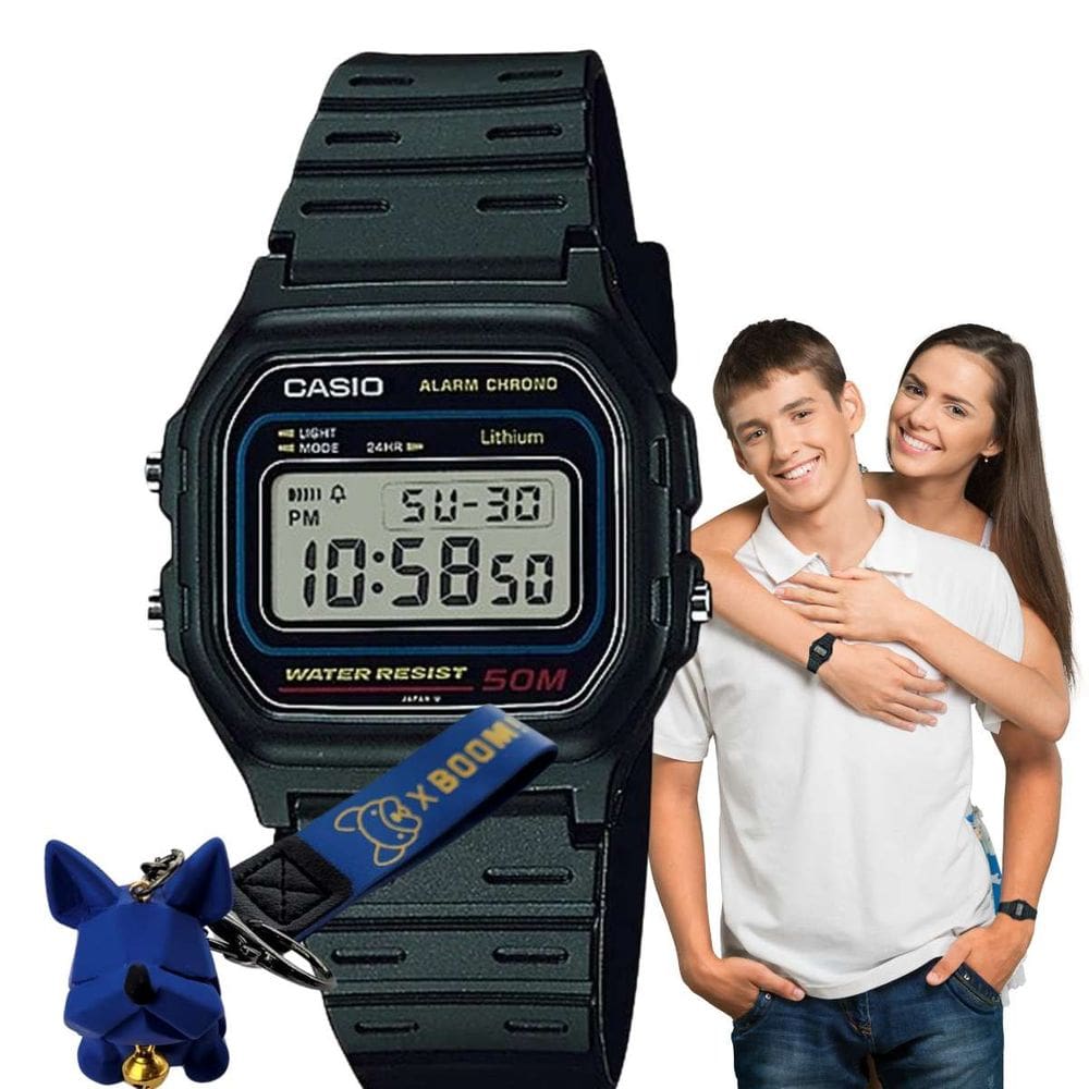 Relógio de Pulso Casio Feminino Digital Vintage Pequeno Quadrado Resistente Água Esportivo Preto W-59-1VQ + Chaveiro