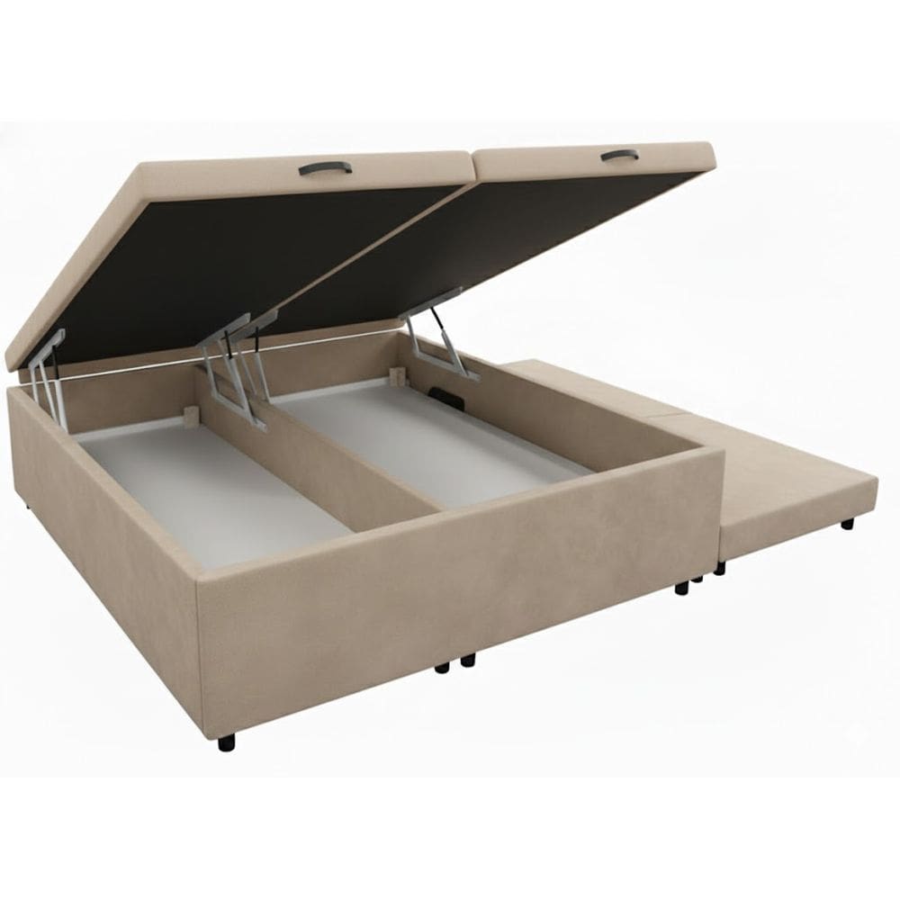 Cama Box Bau Casal Bipartido c/ Cama Auxiliar Suede 47x138x188 - Santo Box