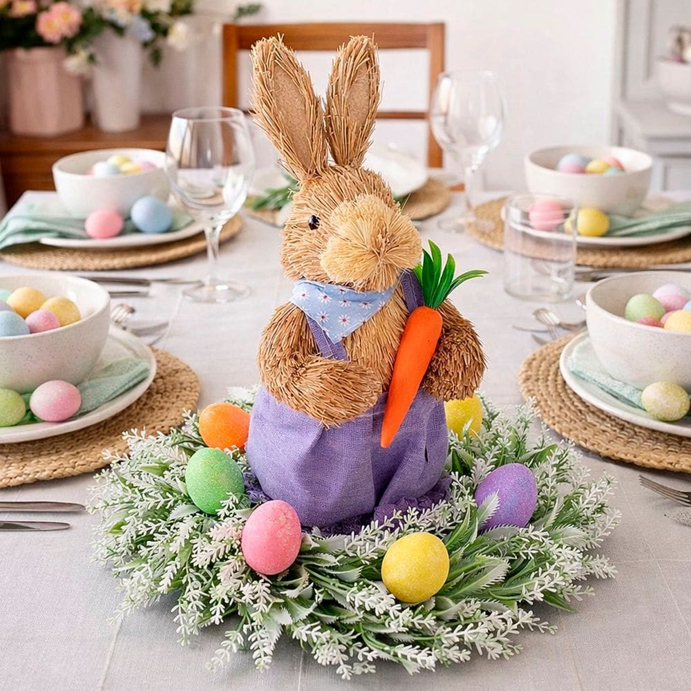 Arranjo Decoração Ovos Coelho Páscoa Centro De Mesa De 30cm