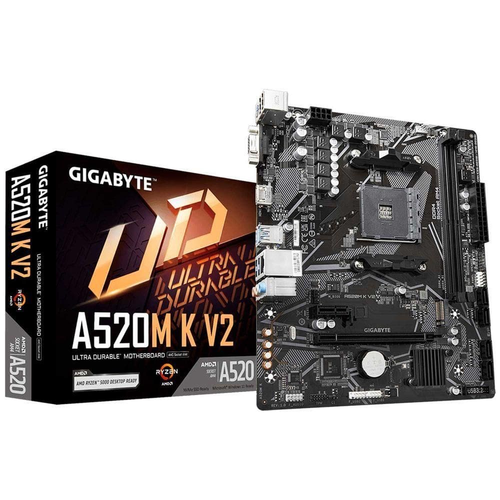 Placa Mãe Gigabyte A520m-k V2, Socket Amd Am4, Ddr4, Slot M.2 Nvme, Micro Atx
