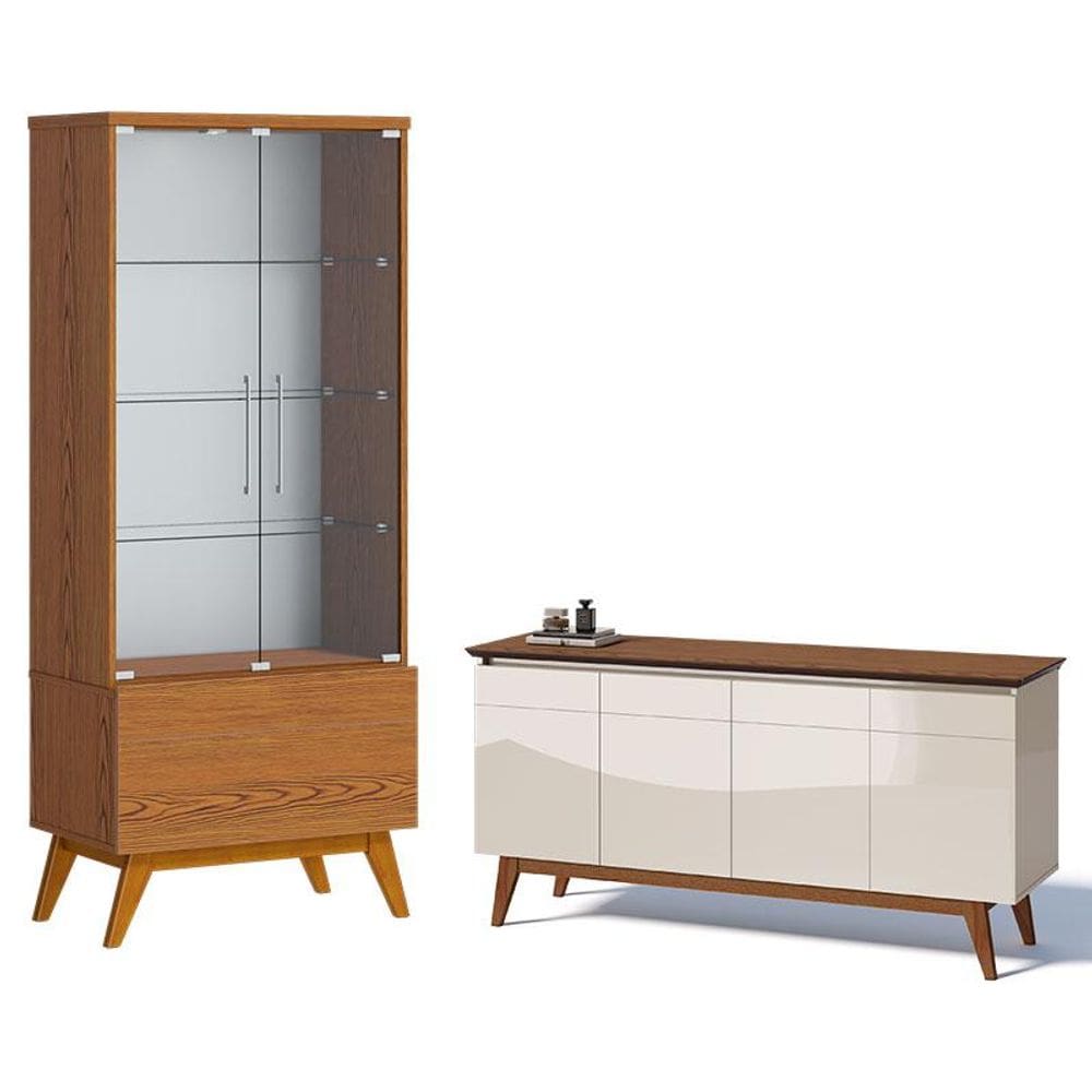 Aparador para Sala Buffet 1.6 e Cristaleira Classic Freijó Off White - Imcal