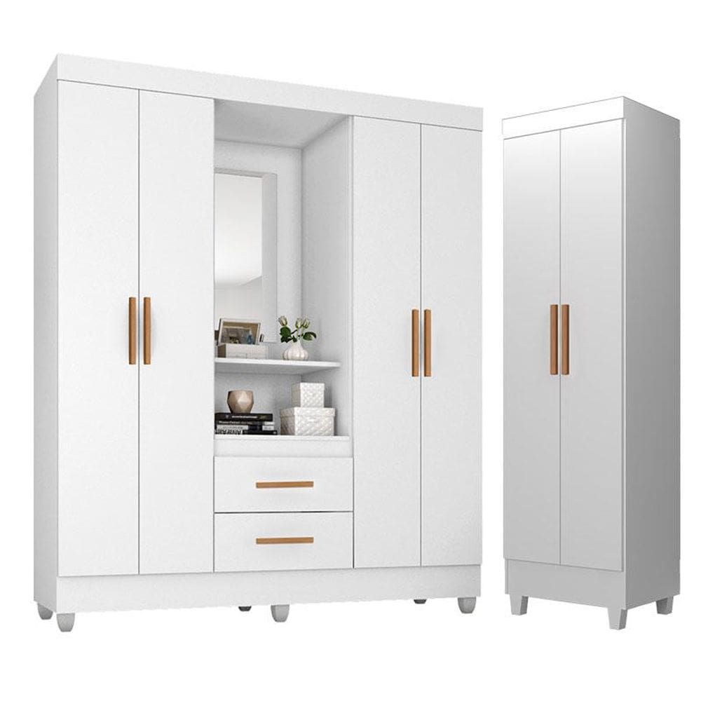 Guarda Roupa Casal Capela com Armário Multiuso Lite Branco Brilho - Móveis Leão