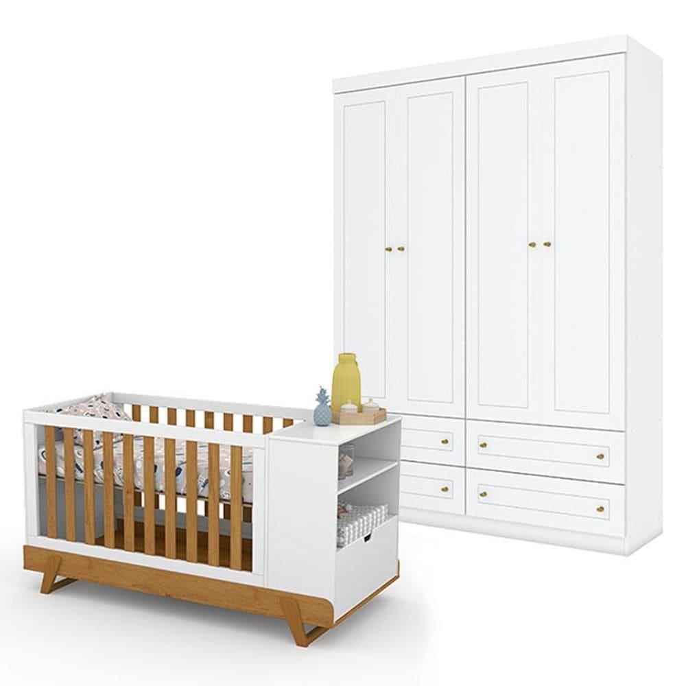 Berço Multifuncional Bkids Branco Freijó Eco Wood - MaticeGuarda Roupa Infantil Americano 4 Porta Branco HP- Henn