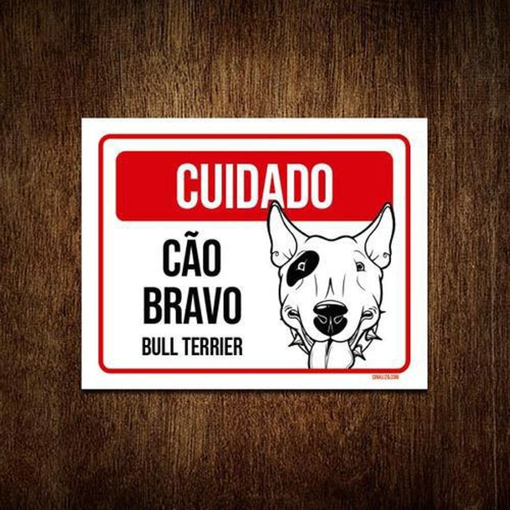 Kit 10 Placas Cuidado Cão Cachorro Bravo Bull Terrier
